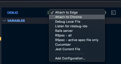 Launch menu for debugger in VS Code